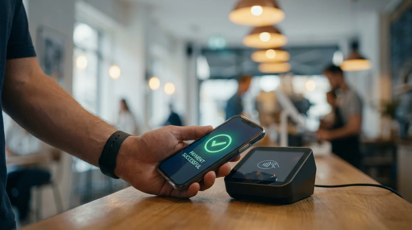 Person using contactless phone payment for UK gambling deposit