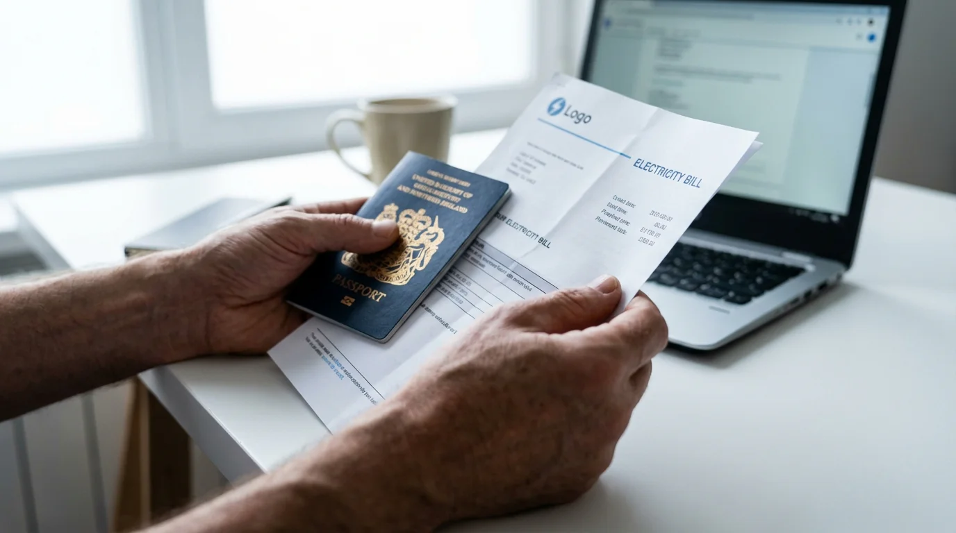 Person holding passport and utility bill for KYC verification