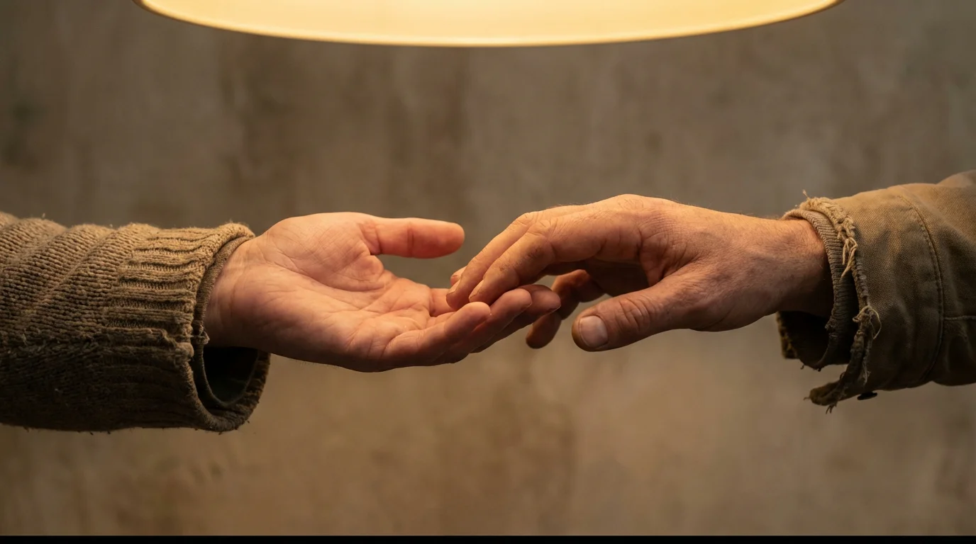 Person reaching out for a helping hand in a supportive setting