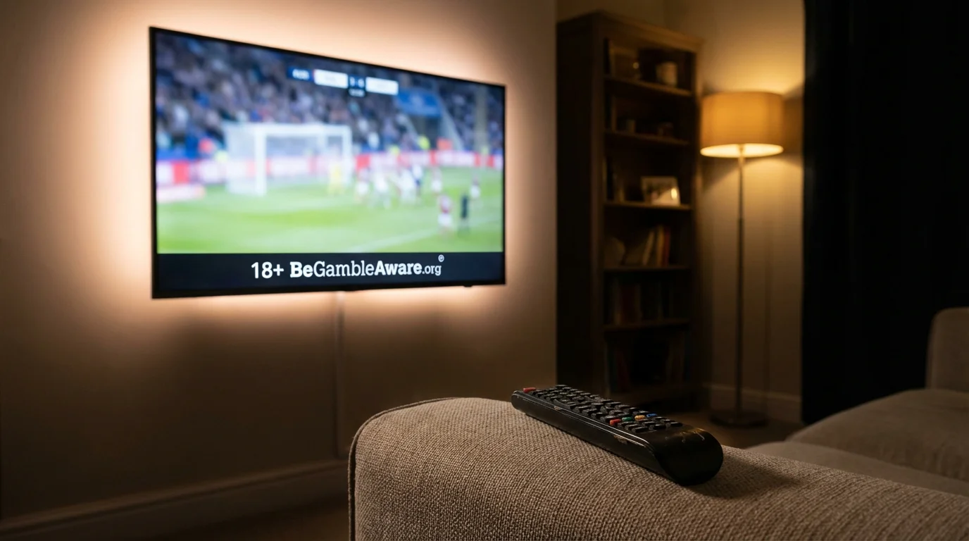 Television screen showing gambling advert disclaimer text