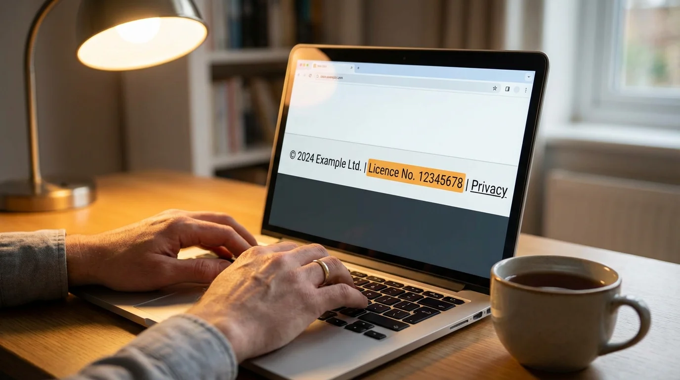 Person checking UKGC licence number on a UK gambling site